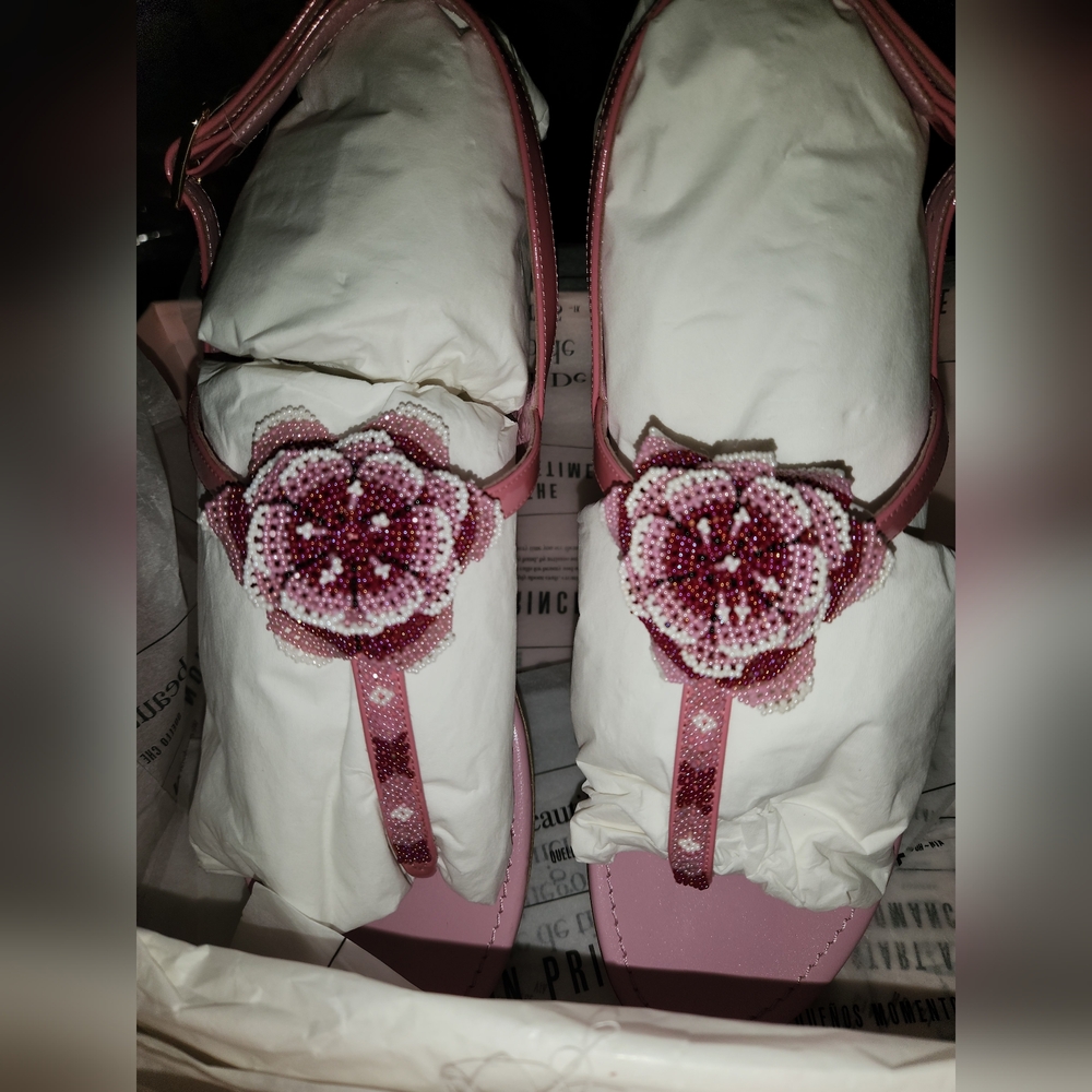 Mia Becar Salma Capri Pink Beaded Flower Sandals